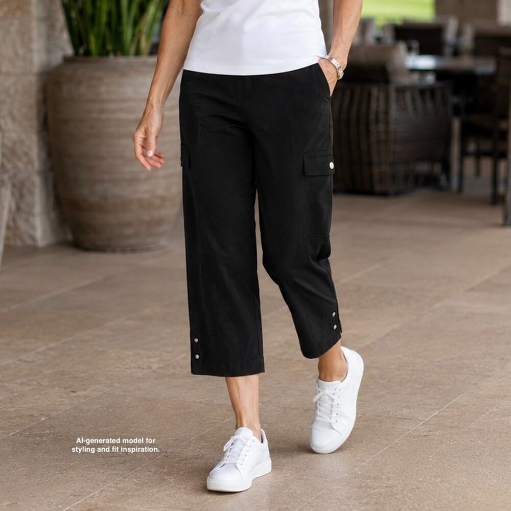 Chico's Zenergy Golf Black Cropped Pants Stretch US Small Snap Hem Pockets